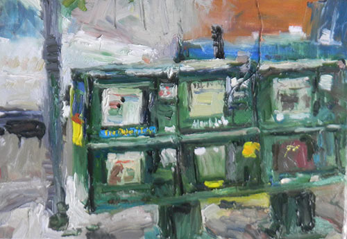 Cars And Newspapers, Alameda
Oil on Canvas
Original size: 17in x 12in
